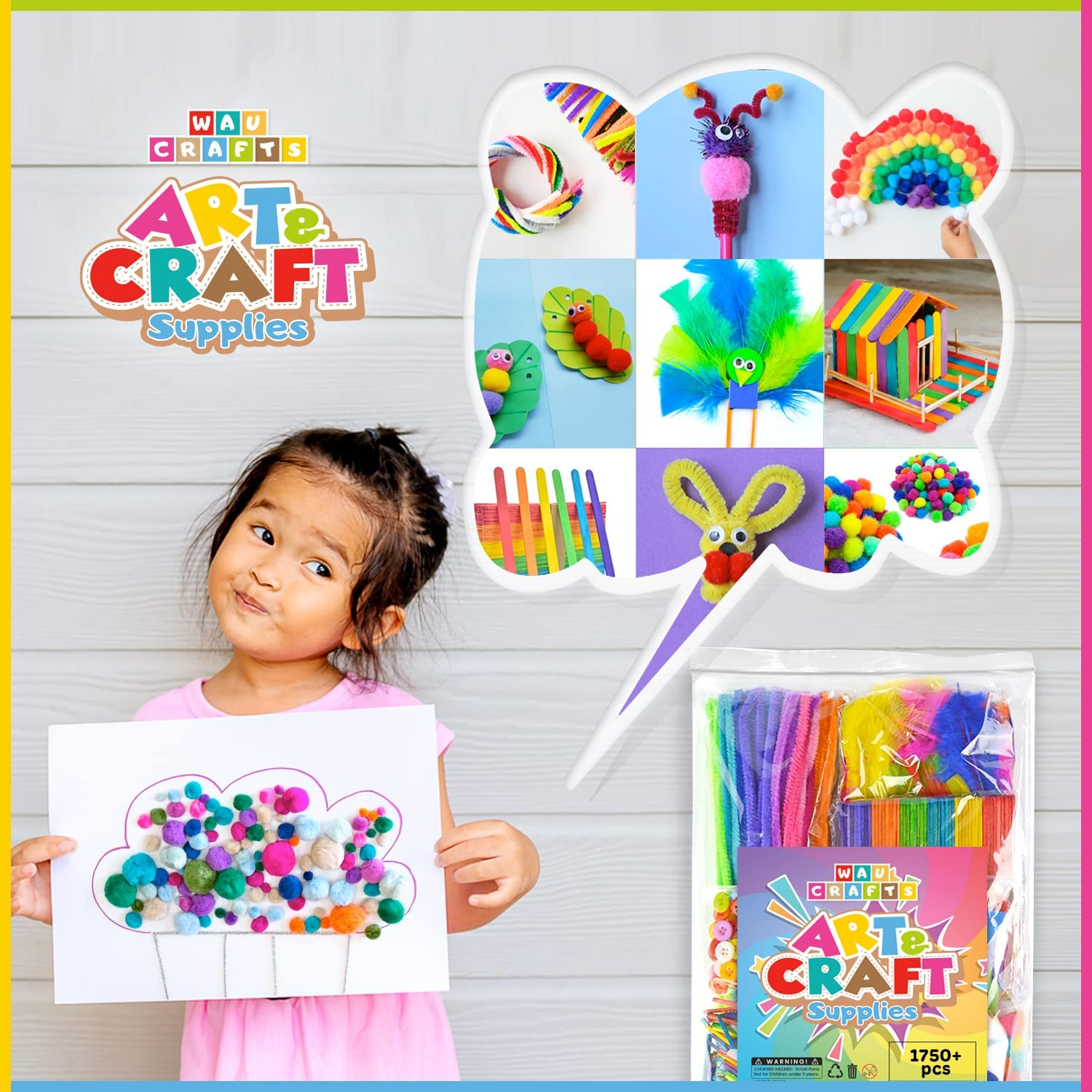 Crafts Arts and Crafts Supplies for Kids - 1750 Pcs Crafting for School Kindergarten Homeschool - Supplies Set for Kids Craft Art - Supply Kit for Toddlers and Kids Age 2 3 4 5 6 7 8 9