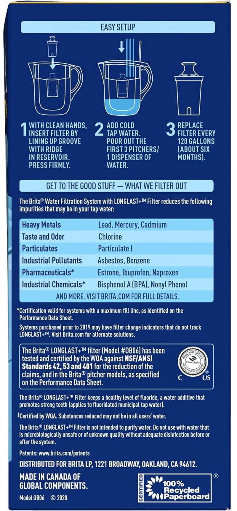 Brita Longlast+ Water Filter, Longlast+ Replacement Filters for Pitcher and Dispensers, Reduces Lead, BPA Free