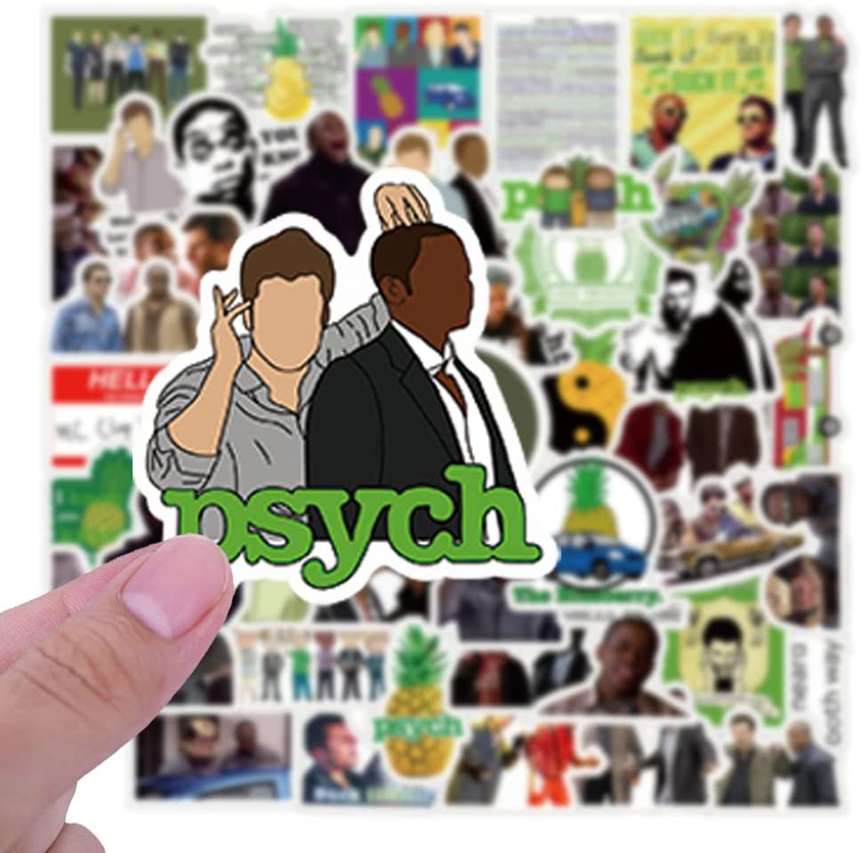 50Pcs Psych Merchandise Stickers Pack , TV Show Stickers Vinyl Waterproof Stickers for Water Bottles,Laptop,Skateboard,Phone,Bumper,Car Decals for Adults Teens Kids for Party Decorations…
