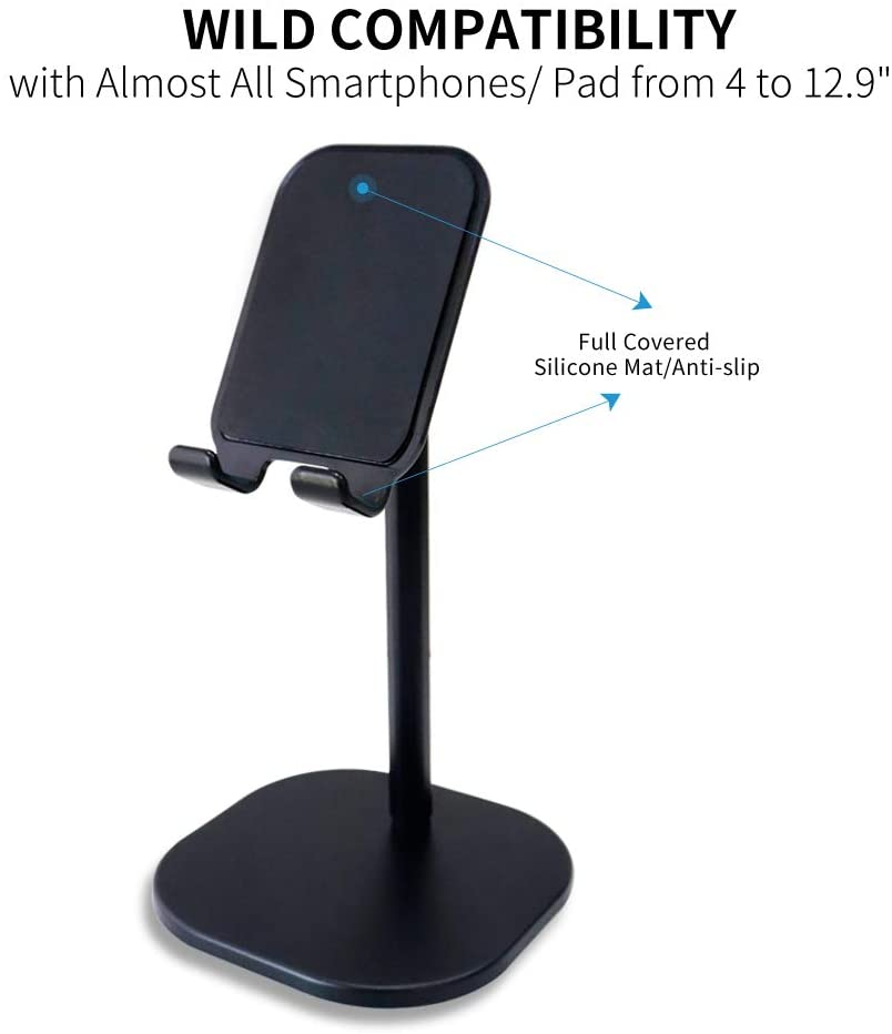 Cell Phone Stand, Phone Stand for Desk Adjustable Cell Phone Stand, Cradle, Dock, Phone Stand Tablet Stand Holder Desktop Phone Stand Compatible with All Smart Phone/Pad
