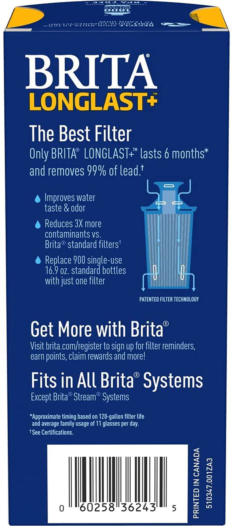 Brita Longlast+ Water Filter, Longlast+ Replacement Filters for Pitcher and Dispensers, Reduces Lead, BPA Free