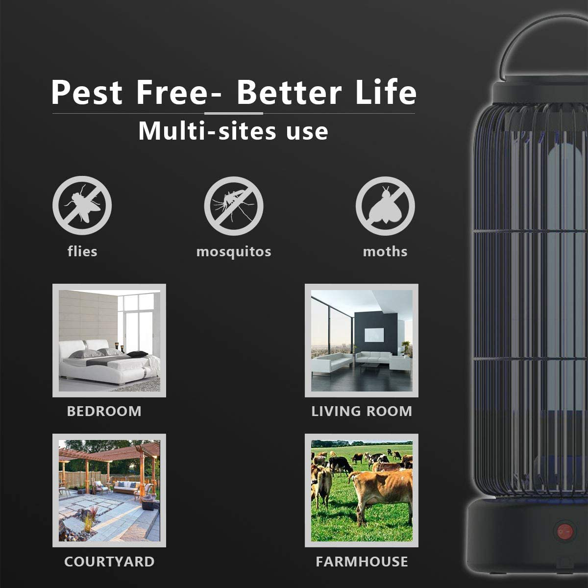 AMUFER Electric Bug Zapper High Powered Mosquito Killer with 11W Fly Insect Trap Lamp Bulb, Portable Hanging Pest Control 430sq.Ft Coverage for Indoor, Home,Kitchen, Bedroom,Office