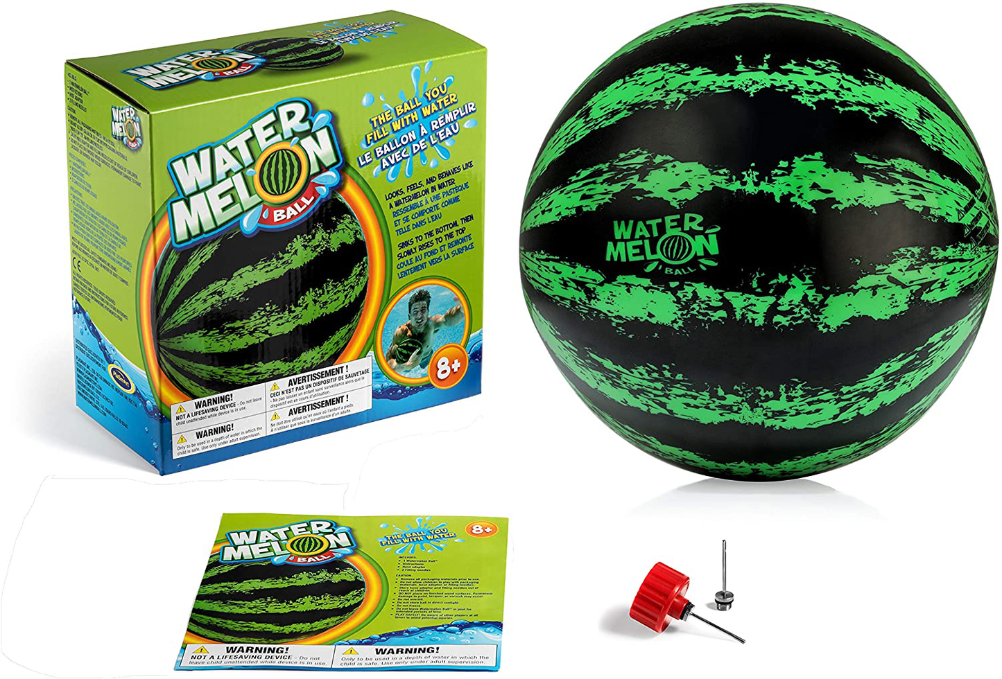Watermelon Ball – The Ultimate Swimming Pool Game | Pool Ball for Under Water Passing, Dribbling, Diving and Pool Games for Teens, Kids, or Adults | 9 in. Ball Fills with Water