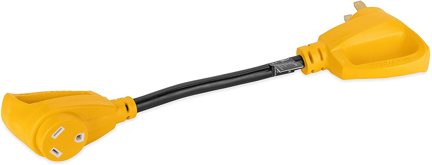 Camco (55165) Heavy Duty RV Dogbone Electrical Adapter with Innovative 180 Degree Bend Design and Easy PowerGrip Handle