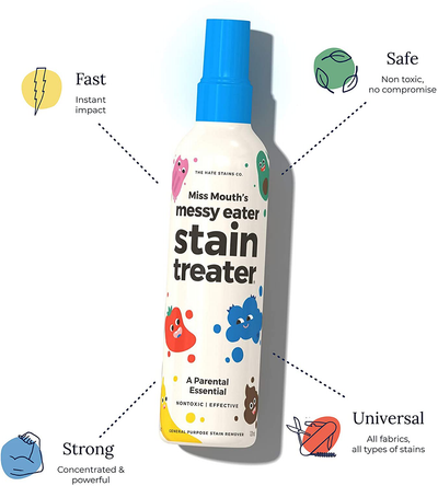 Miss Mouth’s Messy Eater Non-Toxic Baby and Kids Stain Remover for Clothing, Carpet, Fabric, and Upholstery. Kid Tested and Mom Approved (120ml, 4 oz Spray Bottle)