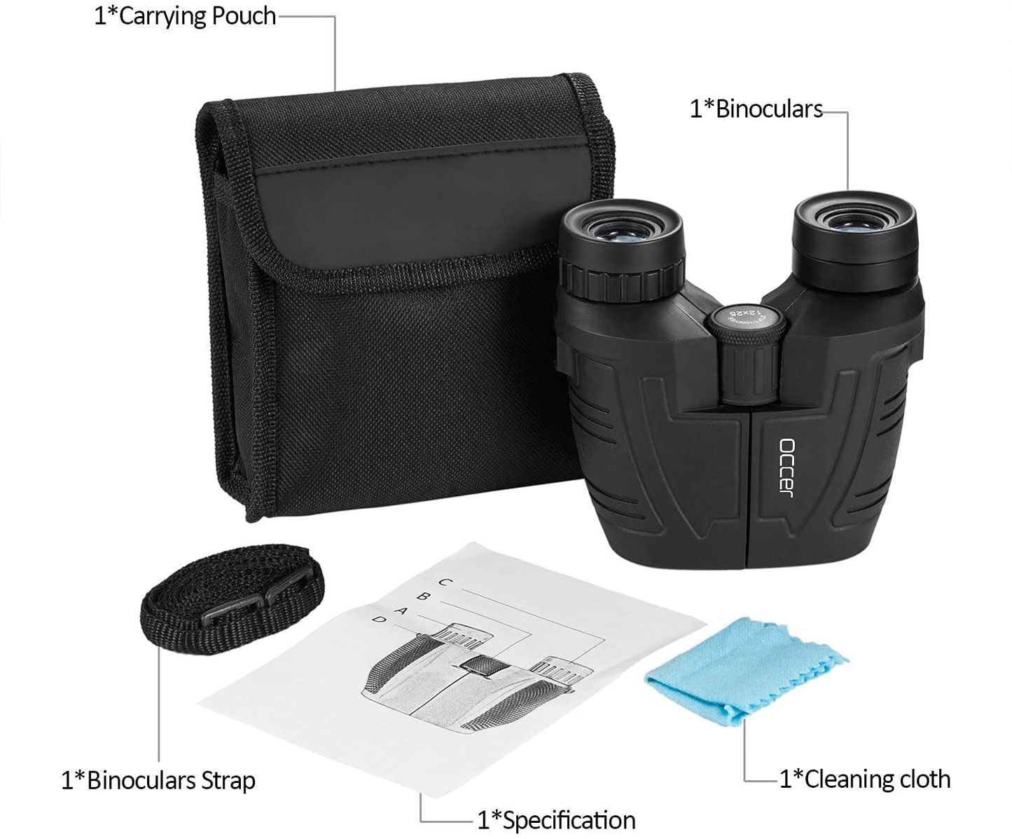 occer 12x25 Compact Binoculars with Clear Low Light Vision, Large Eyepiece Waterproof Binocular for Adults Kids,High Power Easy Focus Binoculars for Bird Watching,Outdoor Hunting,Travel,Sightseeing