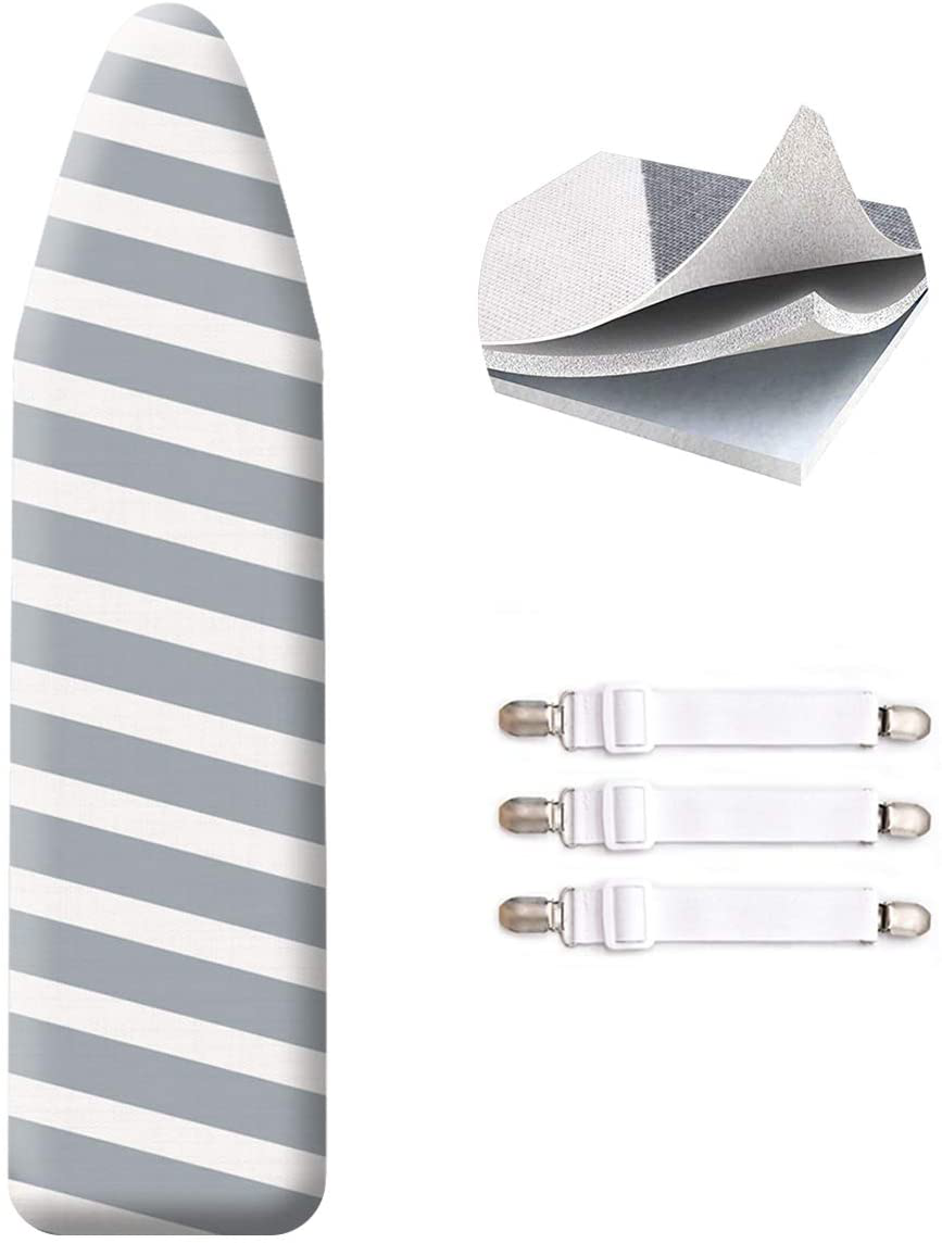 SheeChung 48x15 Ironing Board Cover and Pad - with Elasticized Edges and 3 Connecting Straps,Premium Heavy Duty 3-Layer Silicone Coated Cover,Heat Reflective, Scorch Resistant