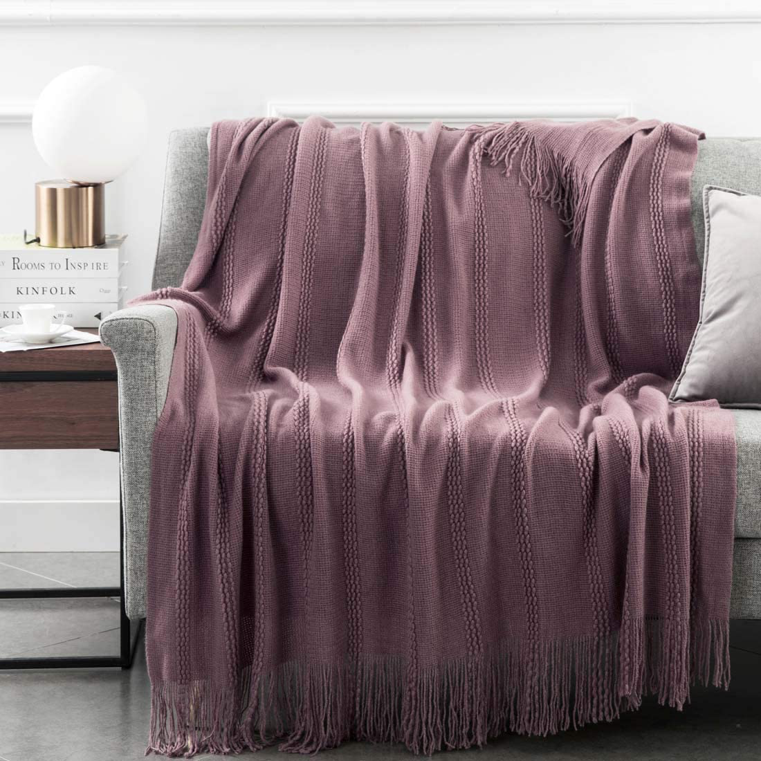 Revdomfly Knitted Throw Blanket Royal Blue Farmhouse Woven Blankets with Fringe Tassels for Couch Bed, 47" x 67", Royal Blue