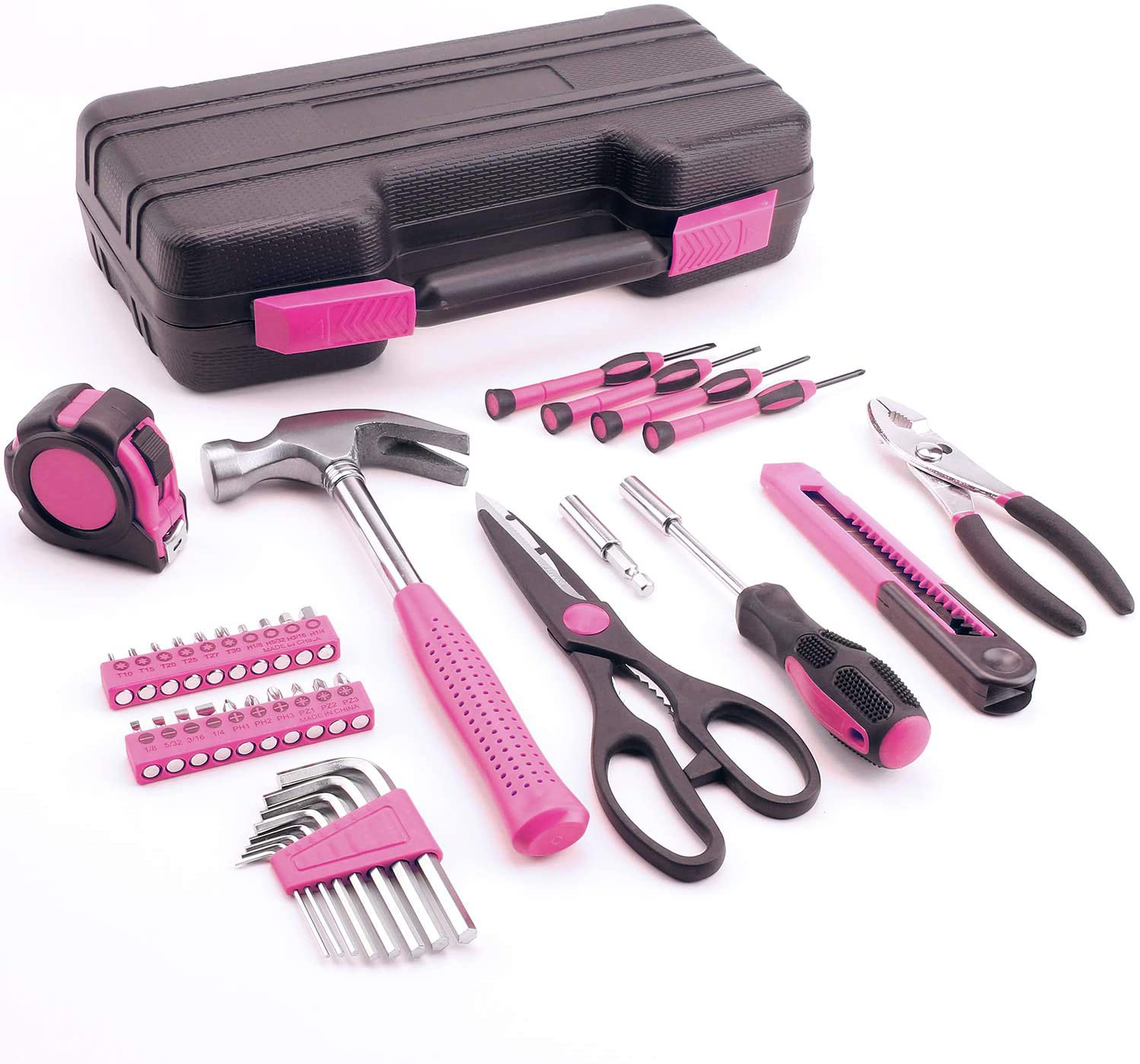40-Piece All Purpose Household Pink Tool Kit for Girls, Ladies and Women - Includes All Essential Tools for Home, Garage, Office and College Dormitory Use