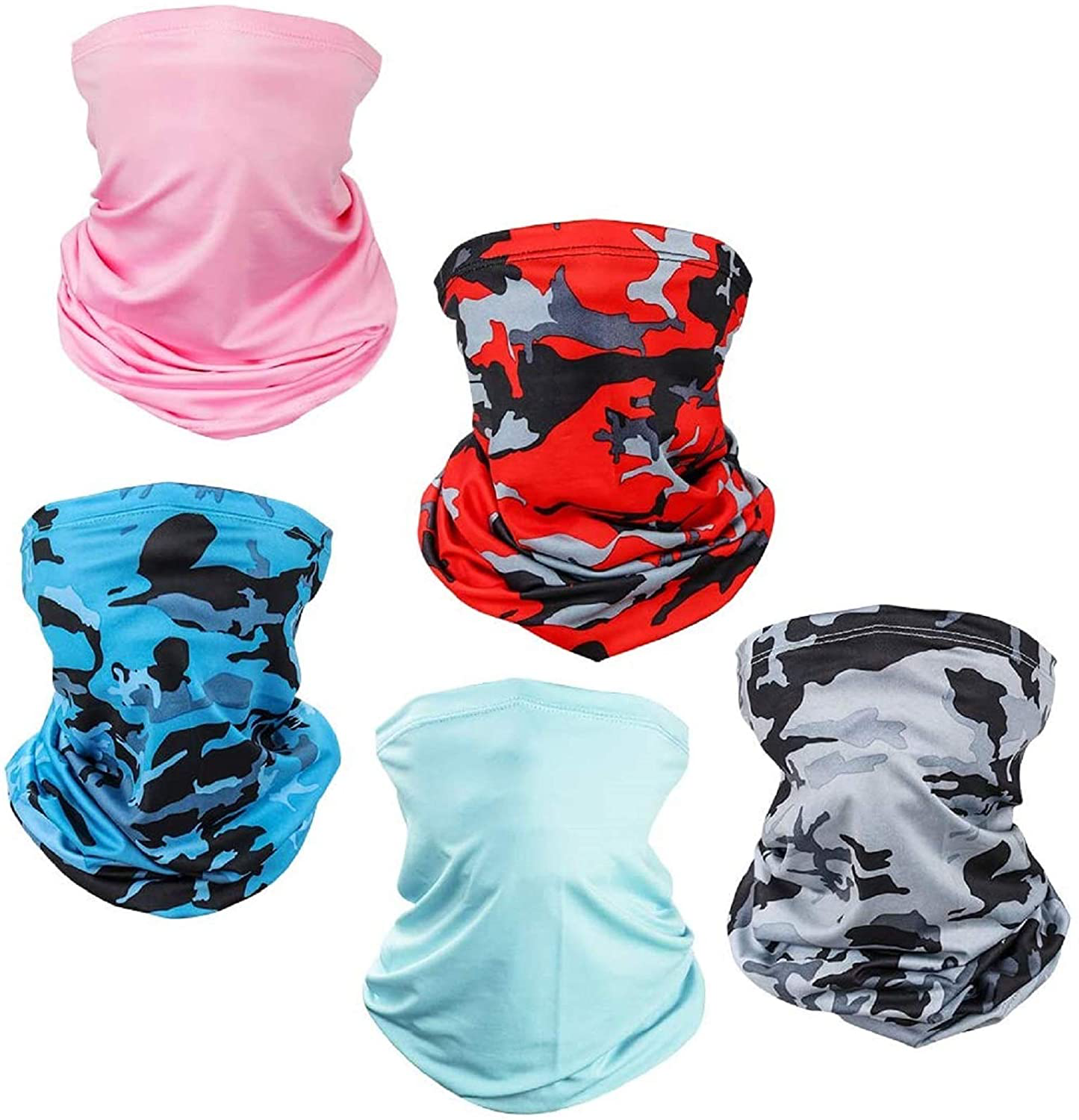 LUOLIIL VOE 5 Pieces Sun UV Protection Face Mask Neck Gaiter Windproof Scarf Sunscreen Breathable for Sport&Outdoor……