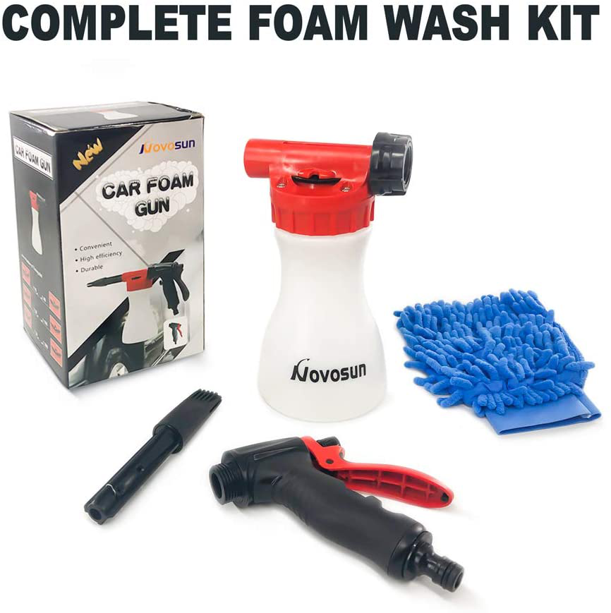 Car Wash Foam Gun, Adjustable Hose Wash Sprayer with Adjustment Ratio Dial Foam Blaster Fit - Foam Cannon Attaches to Any Garden Hose (with Wash Kit)