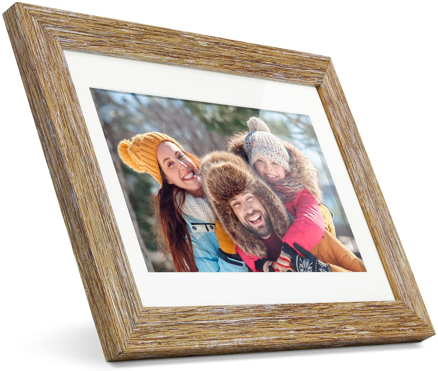 8” Distressed Wood Digital Photo Frame, Auto Slideshow, USB/SD/SDHC Supported, Built-In Clock & Calendar, Easy Setup