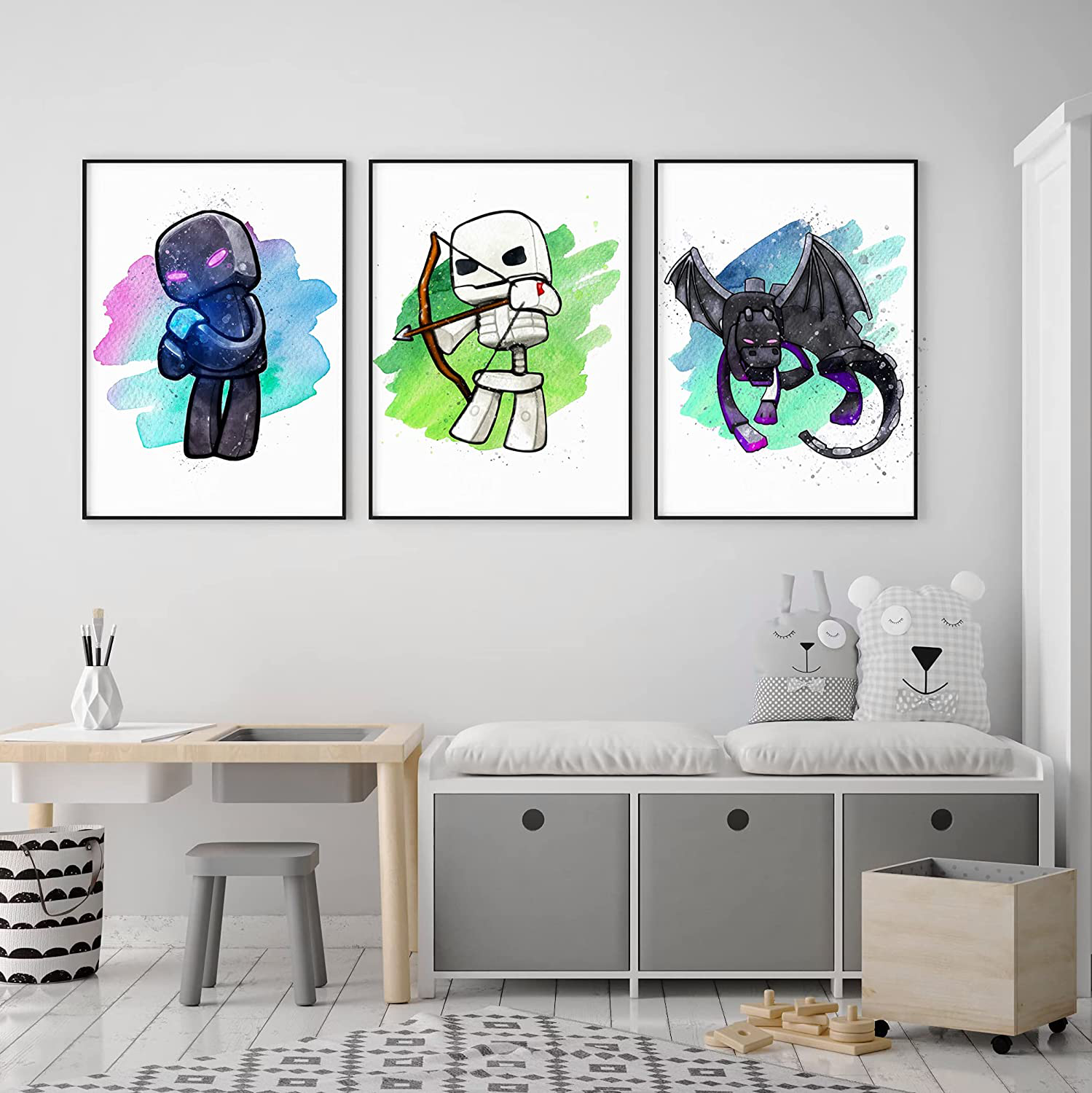 Miner Wall Poster Pixel Mine Posters for Boys Room – Mining Gamer Themed Wall Art Decor – Unframed Set of 6 Prints, 8x10 Inch, Unique Watercolor Painted Gaming Wall Art Room Decor for Boys, Teens, Kids Bedroom, Game Room, Playroom, Teen Room Decor