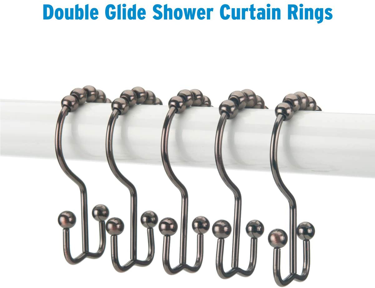 Titanker Shower Curtain Hooks Rings, Rust-Resistant Metal Double Glide Shower Hooks for Bathroom Shower Rods Curtains, Set of 12 Hooks