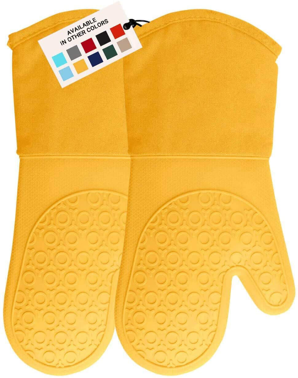 HOMWE Extra Long Professional Silicone Oven Mitt, Oven Mitts with Quilted Liner, Heat Resistant Pot Holders, Flexible Oven Gloves