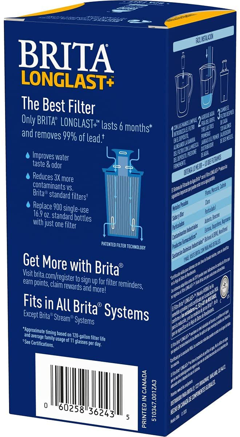 Brita Longlast+ Water Filter, Longlast+ Replacement Filters for Pitcher and Dispensers, Reduces Lead, BPA Free
