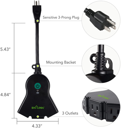 BN-LINK Smart Wifi Heavy Duty Outdoor Outlet, Timer and Countdown Function, No Hub Required for Outdoor Lights, Compatible with Alexa and Google Assistant (Outdoor) 2.4 Ghz Network Only