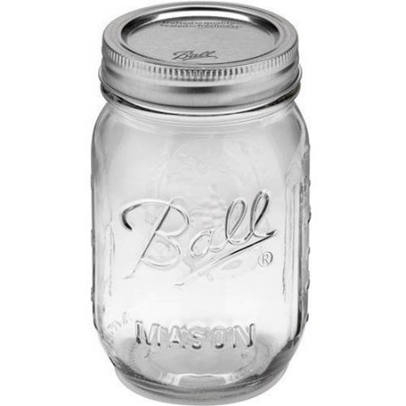 Ball, Glass Mason Jar with Lid & Band, Regular Mouth, 16 oz, 12 Count