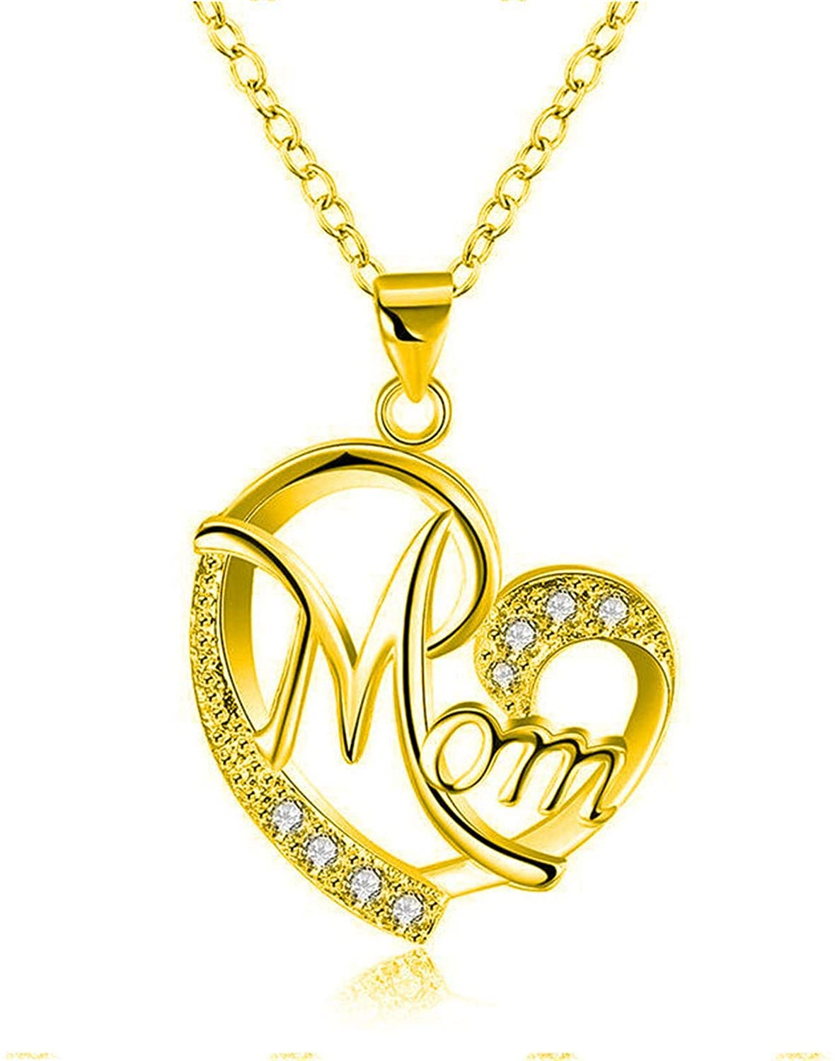 Heart Mom Necklace Crystal Shiny MOM Heart Shape Pendant Necklace Love Heart Mom Pendant Necklace Mother Heart Necklace Jewelry Gifts Perfect Silver Tone Heart Necklace for Mom Wife