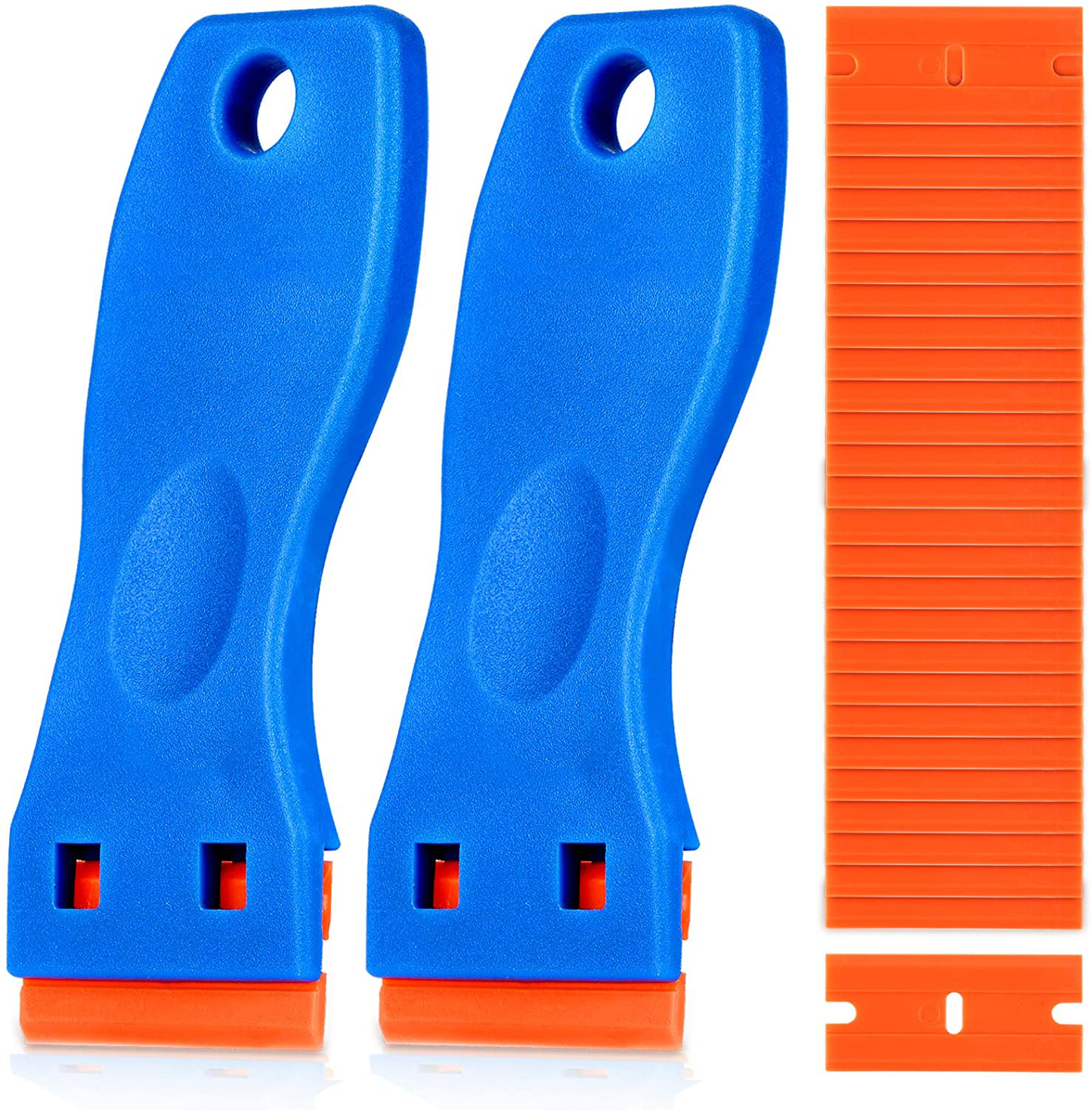 Plastic Razor Blade Scraper, 2PCS Scraper Tool with 60PCS Plastic Blades, Cleaning Scraper Remover for Stickers, Decals, Adhesive, Labels, Paint, Glass, Car, Window, Stove Top, Caulk, No Scratches