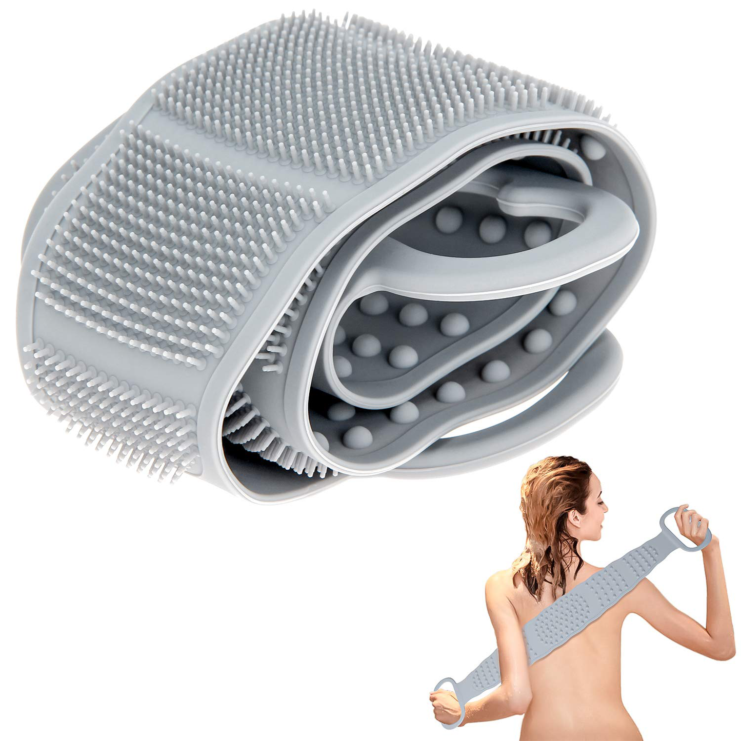 Back Scrubber, Silicone Back Scrubber for Shower, Long Exfoliating Bath Body Brush for Women, Easy to Clean, Improves Blood Circulation and Skin Health (Blue)
