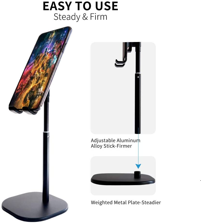 Cell Phone Stand, Phone Stand for Desk Adjustable Cell Phone Stand, Cradle, Dock, Phone Stand Tablet Stand Holder Desktop Phone Stand Compatible with All Smart Phone/Pad