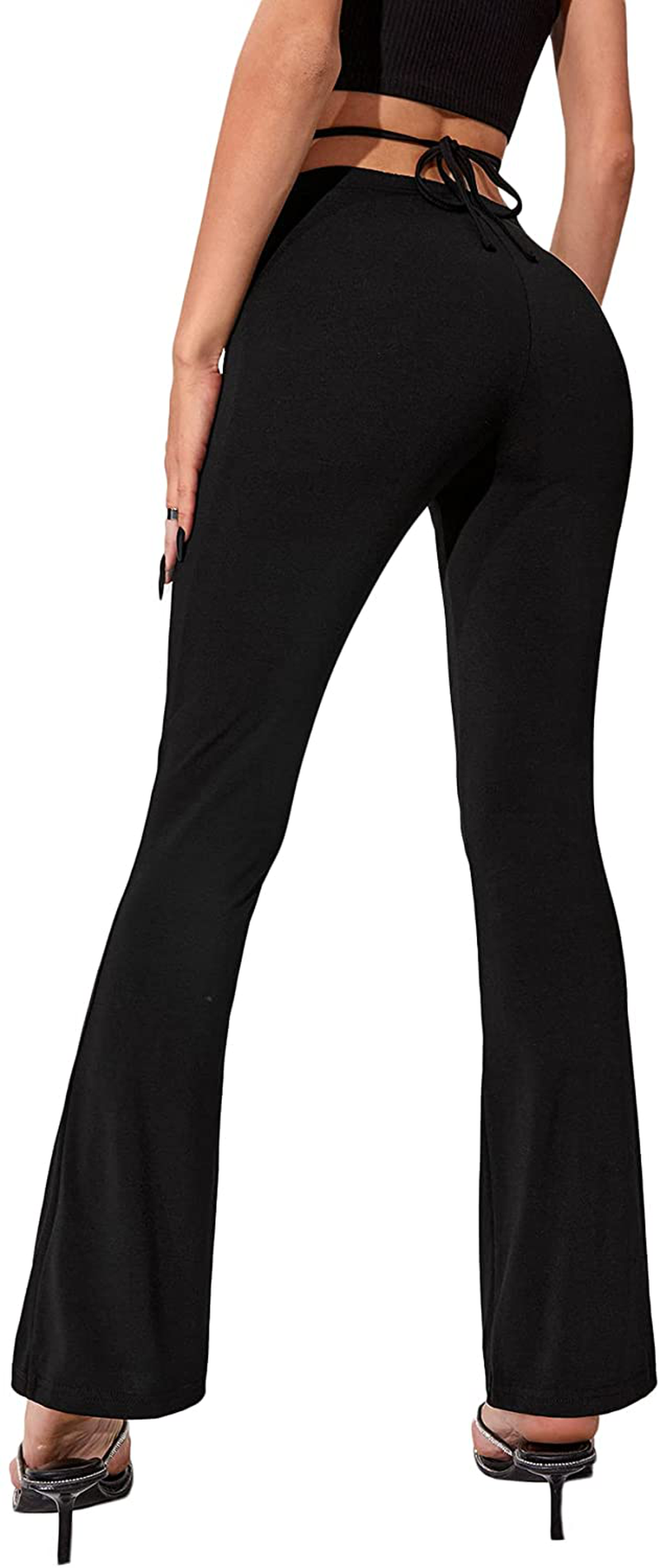 SheIn Women's High Waist Ruched Pants Cut Out Flared Leg Tie Back Trousers