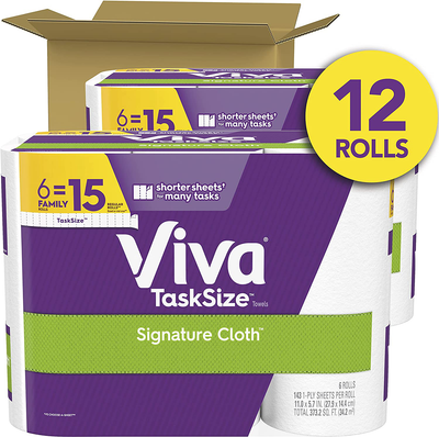 Viva Signature Cloth Paper Towels, Task Size - 12 Family Rolls (2 Packs of 6 Rolls) = 30 Regular Rolls (143 Sheets per Roll)