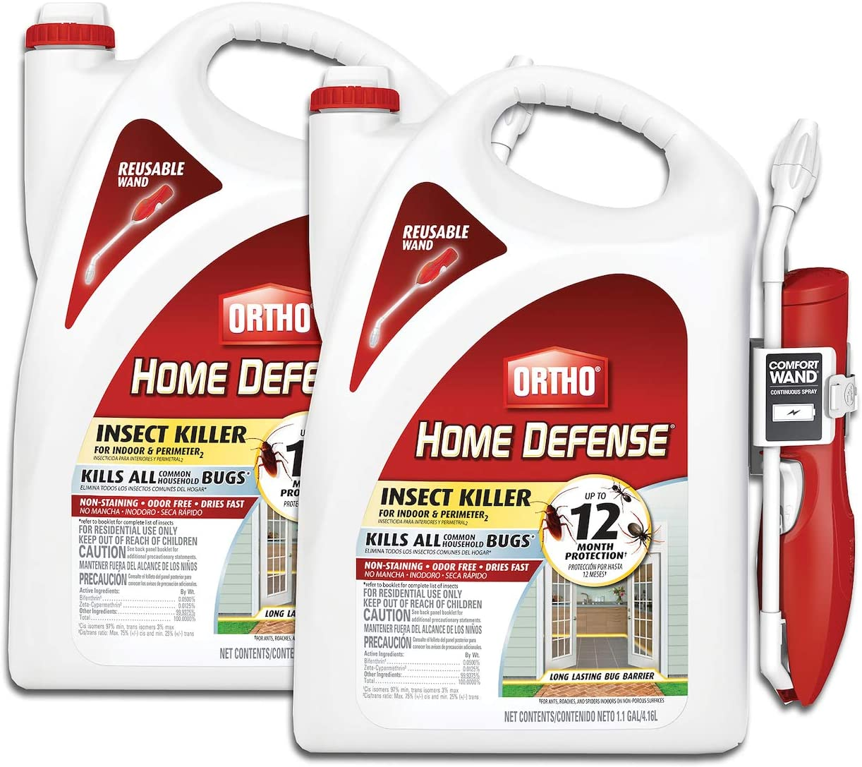 Ortho Home Defense Insect Killer for Indoor & Perimeter2: with Comfort Wand, Kills Ants, Cockroaches, Spiders, Fleas & Ticks, Odor Free, 1.1 Gal.