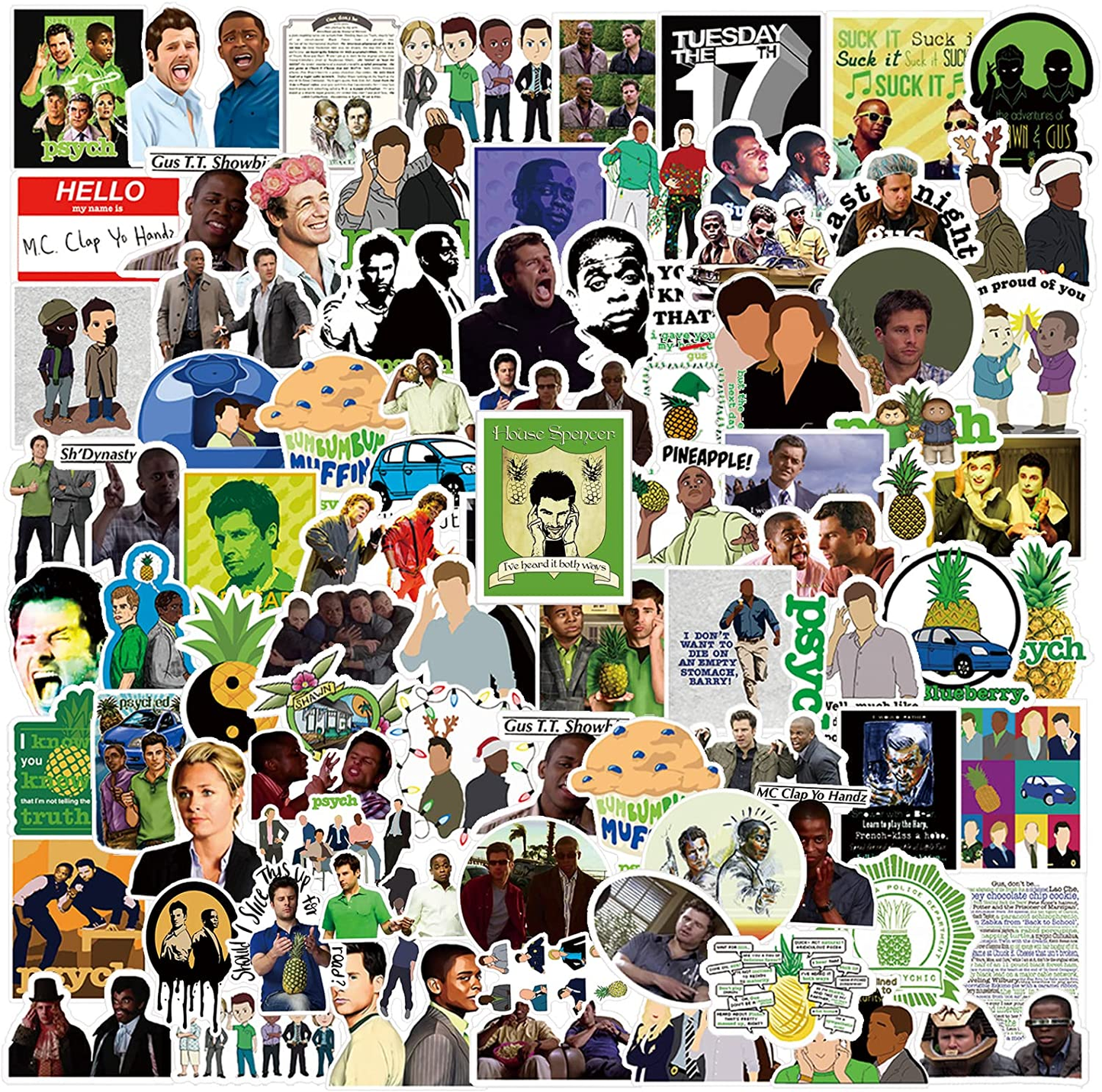 50Pcs Psych Merchandise Stickers Pack , TV Show Stickers Vinyl Waterproof Stickers for Water Bottles,Laptop,Skateboard,Phone,Bumper,Car Decals for Adults Teens Kids for Party Decorations…