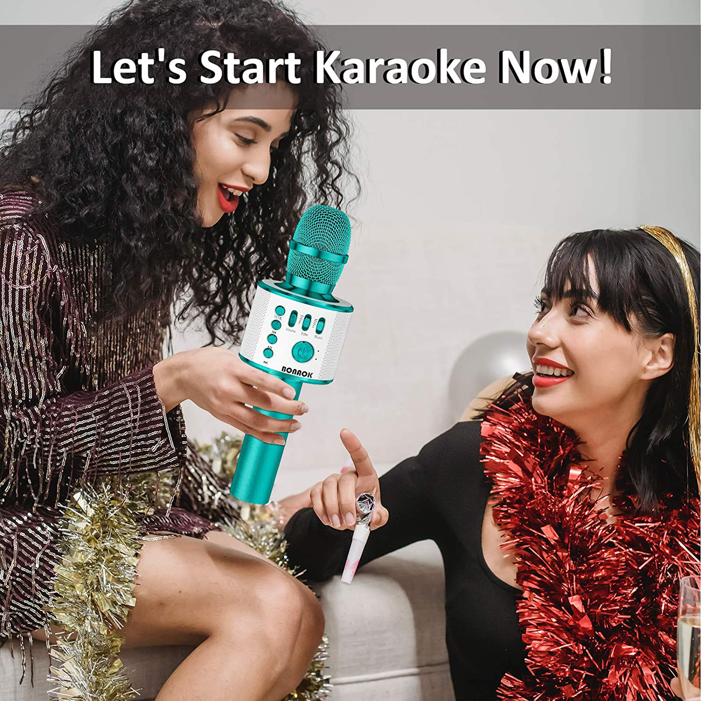 BONAOK Karaoke Microphone Bluetooth Wireless, Portable Karaoke Machine Mic Speaker for Kids and Adults Home Party Birthday (Rose Gold Plus)