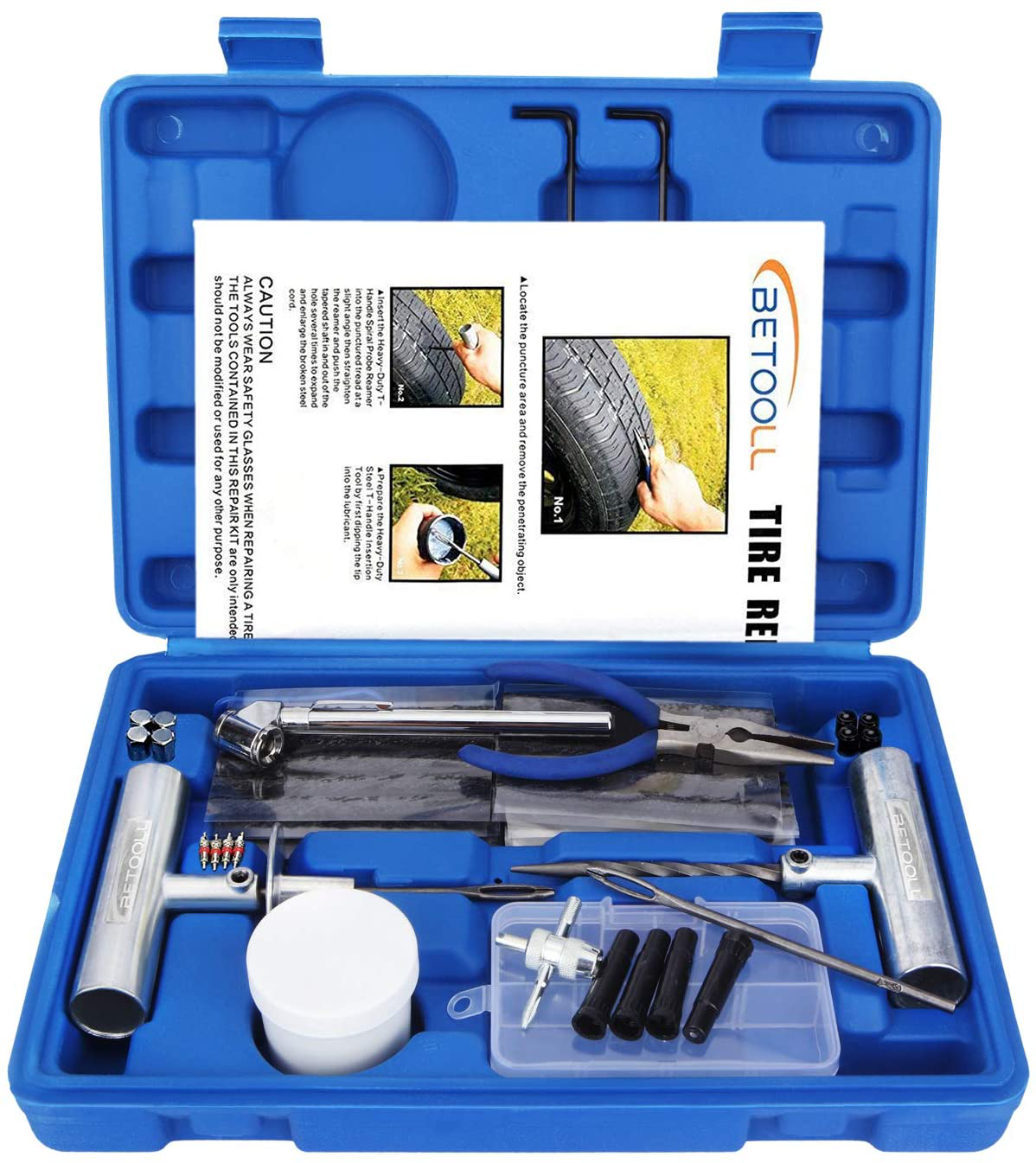 BETOOLL Tire Repair Kit for Car, Motorcycle, ATV, Jeep, Truck, Tractor Flat Tire Puncture Repair