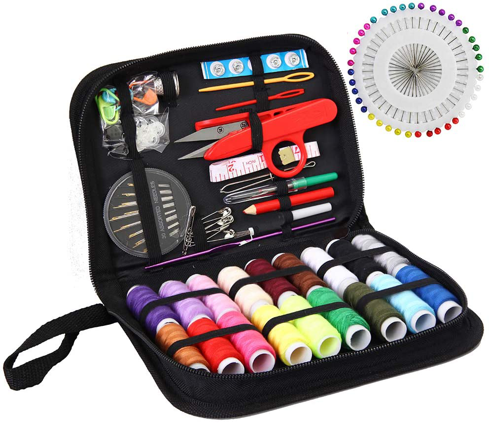 Sewing KIT, XL Sewing Supplies for DIY, Beginners, Adult, Kids, Summer Campers, Travel and Home,Sewing Set with Scissors, Thimble, Thread, Needles, Tape Measure, Carrying Case and Accessories