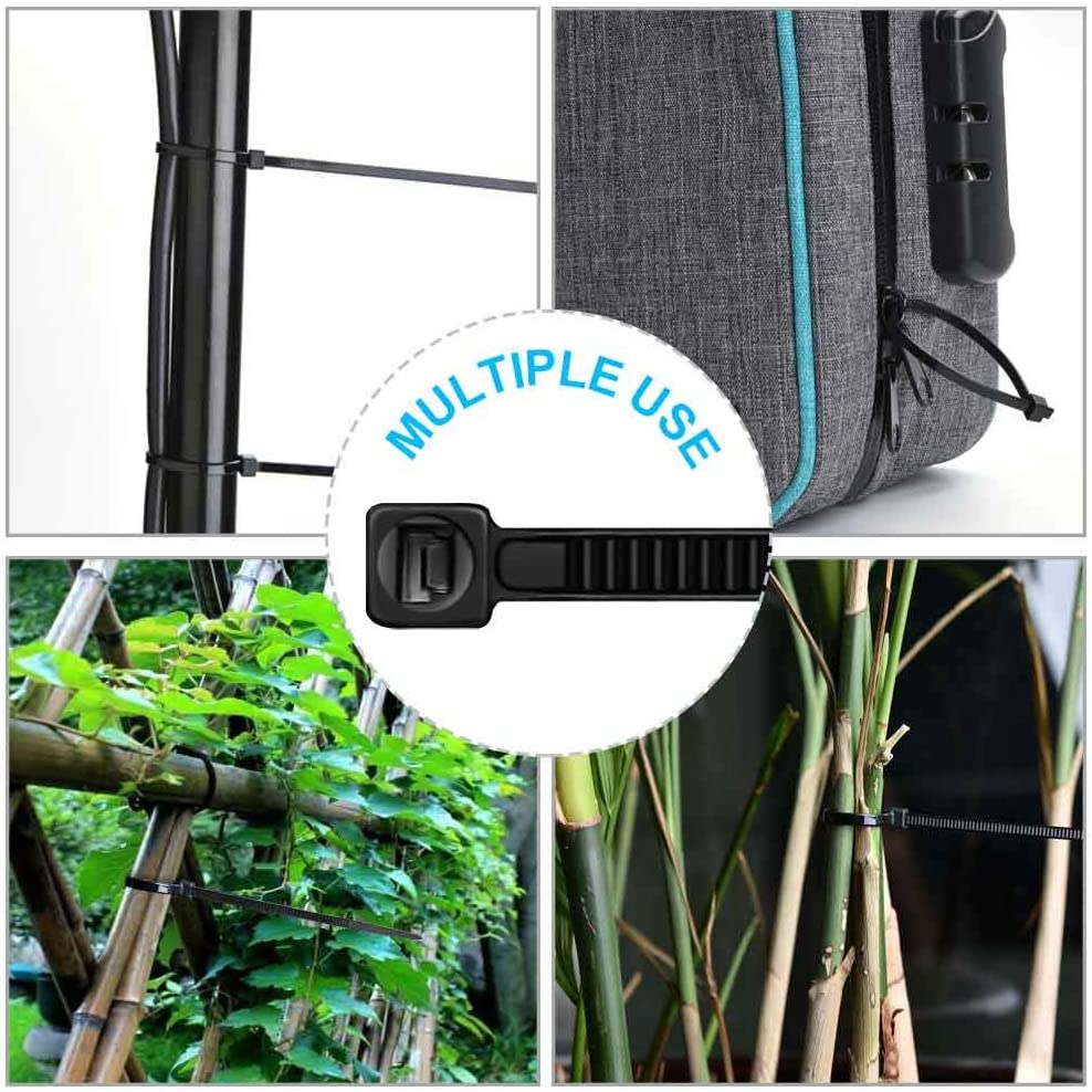 HMROPE 100Pcs Cable Zip Ties Heavy Duty 8 Inch, Premium Plastic Wire Ties with 50 Pounds Tensile Strength, Self-Locking Black Nylon Tie Wraps for Indoor and Outdoor