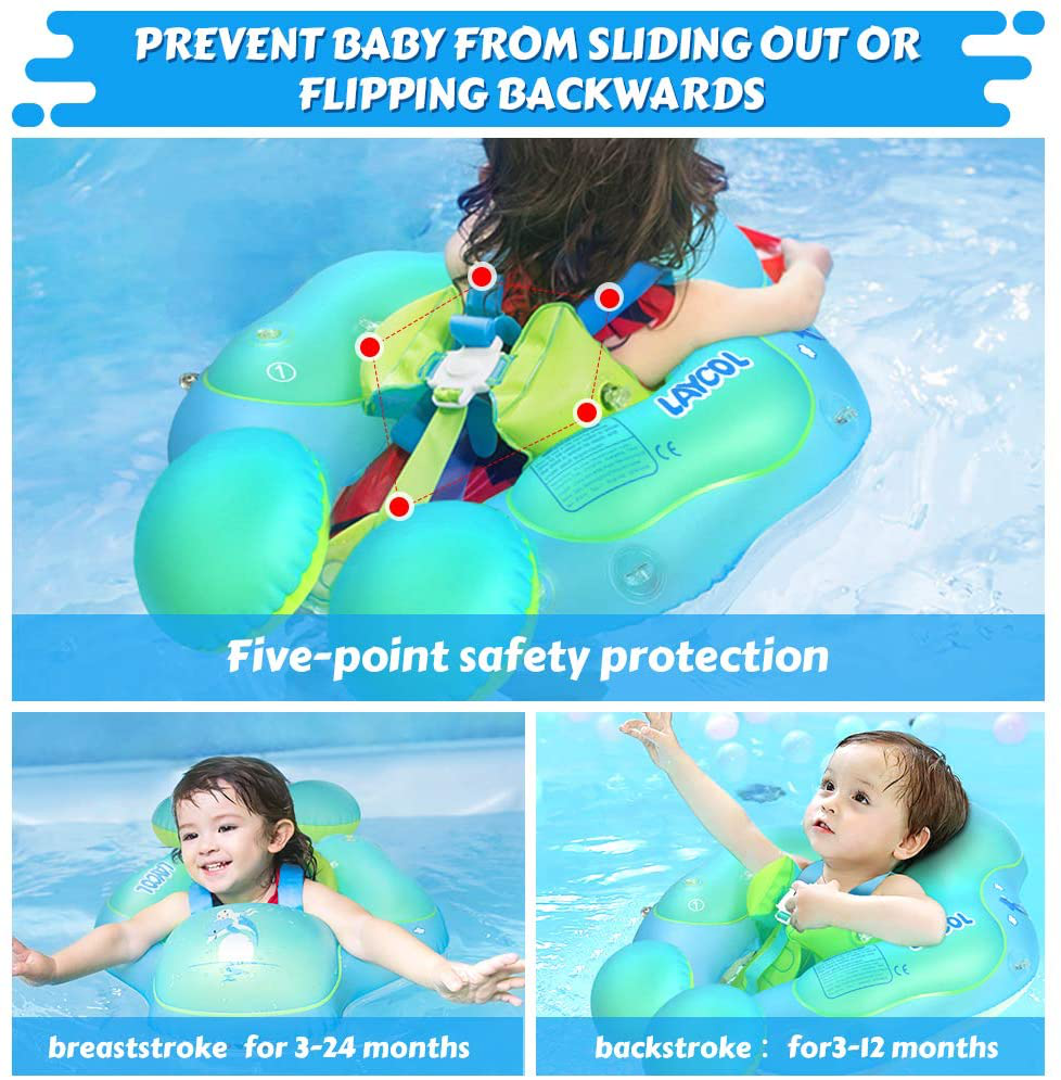 LAYCOL Baby Swimming Pool Float with Removable UPF 50+ UV Sun Protection Canopy,Toddler Inflatable Pool Float for Age of 3-36 Months,Swimming Trainer (Blue, S)