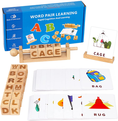 Montessori Toys for 2 3 4 5 6 Year Old Toddlers, Kindergarten ABC Learning Wooden Alphabet Blocks Sight Words Flash Cards Letters Puzzle Phonetic Spelling Game, Preschool Readiness Education Materials