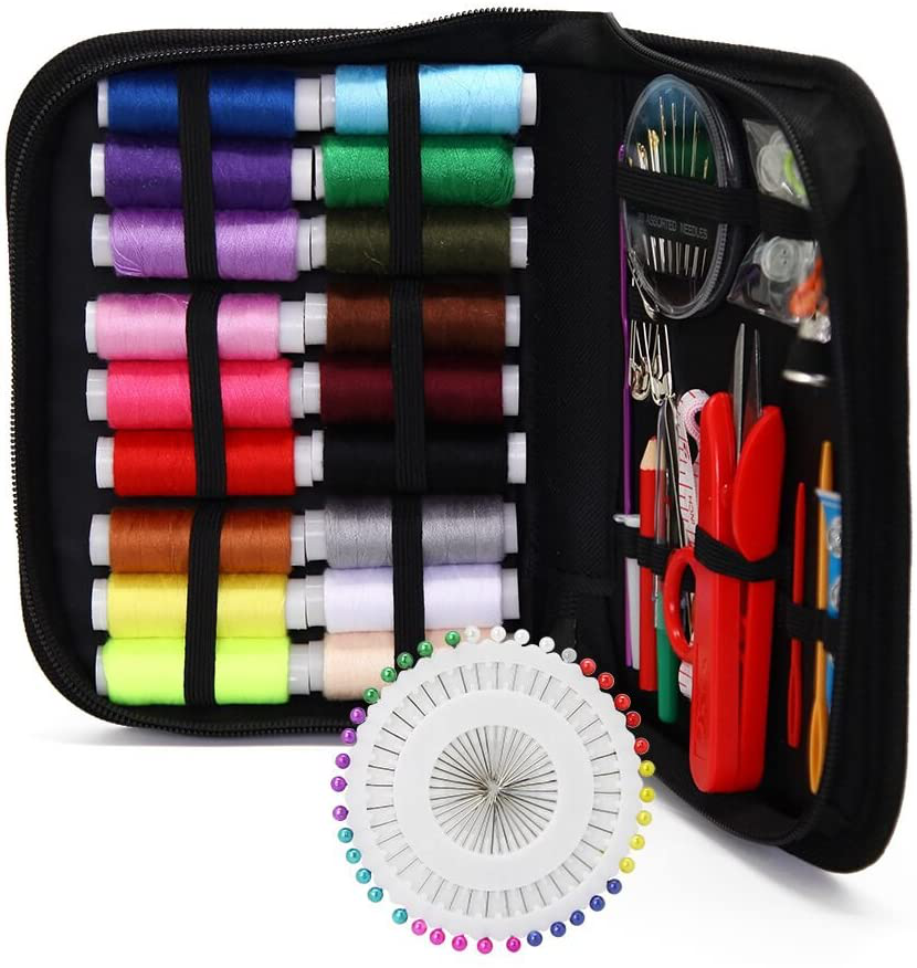 Sewing KIT, XL Sewing Supplies for DIY, Beginners, Adult, Kids, Summer Campers, Travel and Home,Sewing Set with Scissors, Thimble, Thread, Needles, Tape Measure, Carrying Case and Accessories