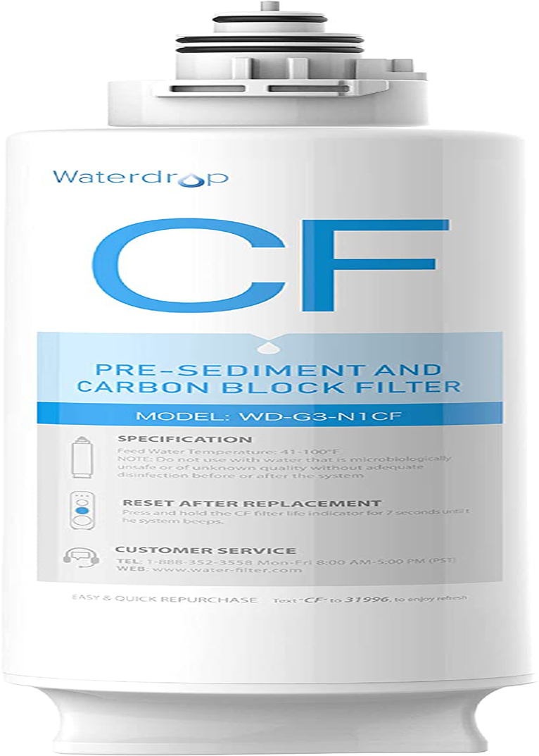 Waterdrop WD-G3-N1CF Filter, Replacement for WD-G3-W Reverse Osmosis System, 6-month Lifetime