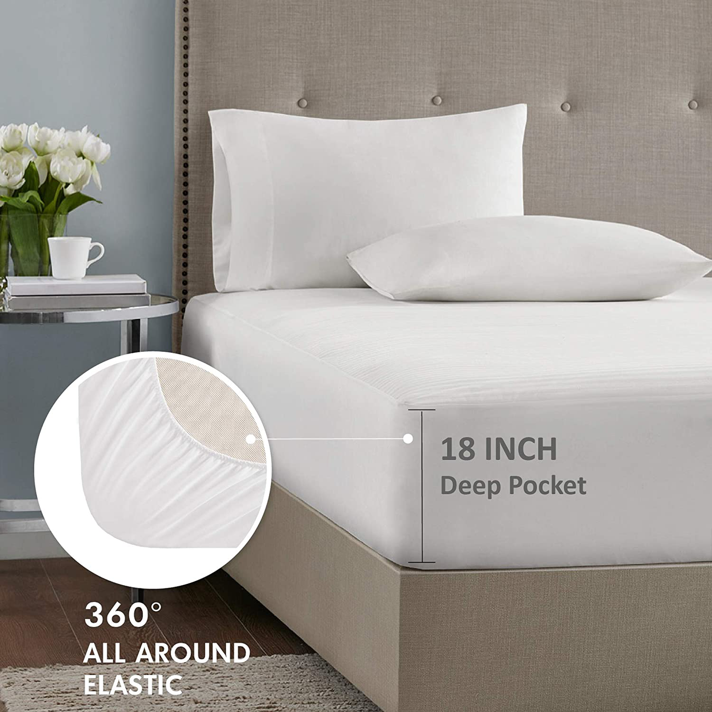 Serta Waterproof Mattress Pad-Cotton Blend Electric Bed Warmer with 10 Heat Settings Controller Zero Radiation, Auto Shut Off, 18" Deep All Around Elastic Pocket, Twin, White