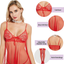 Women Babydoll Lingerie, Lace Nightgown Open Front V Neck Nightwear with Stockings