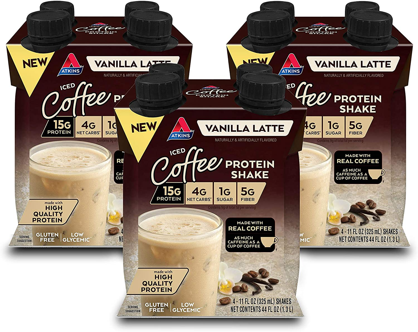 Atkins Iced Coffee Café Caramel Protein-Rich Shake, with Coffee and Protein, Keto-Friendly and Gluten Free (12 Shakes)