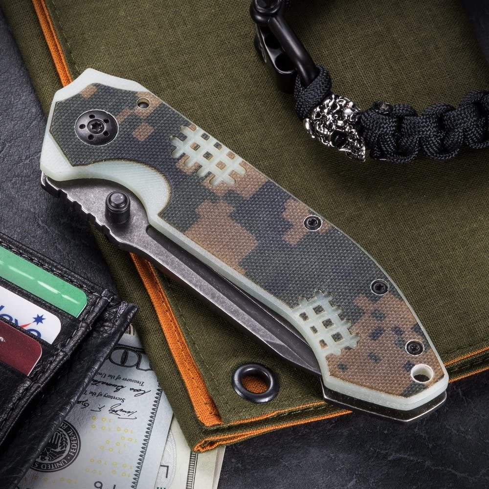 Pocket Knife - Folding Tactical Knofe - Military USMC Folder Knives - Stainless Steel Sharp Blade - Jack Knife Best Gear for Camping Hiking EDC - Birthday Christmas Gifts for Men 01289
