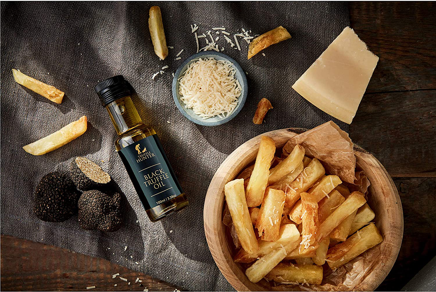 Trufflehunter Truffle Oil Selection Gift Set - White, English & Black Truffle Oil (3 X 3.38 Oz) Real Truffle Pieces Olive Oil Gourmet Food Seasoning Marinade - Vegetarian Vegan Kosher & Gluten Free