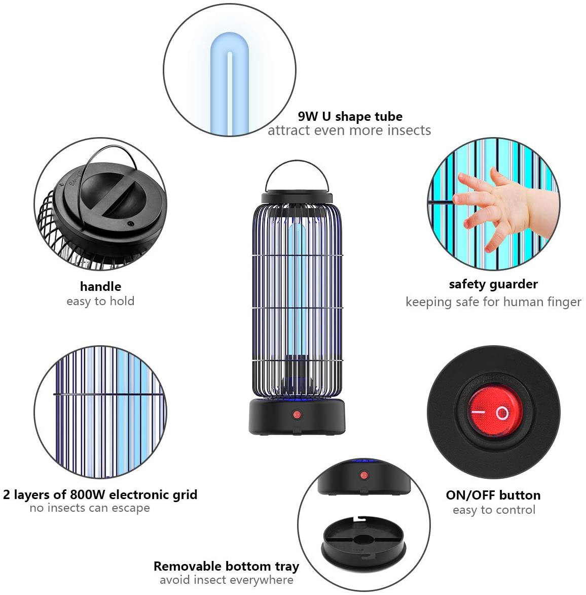 AMUFER Electric Bug Zapper High Powered Mosquito Killer with 11W Fly Insect Trap Lamp Bulb, Portable Hanging Pest Control 430sq.Ft Coverage for Indoor, Home,Kitchen, Bedroom,Office