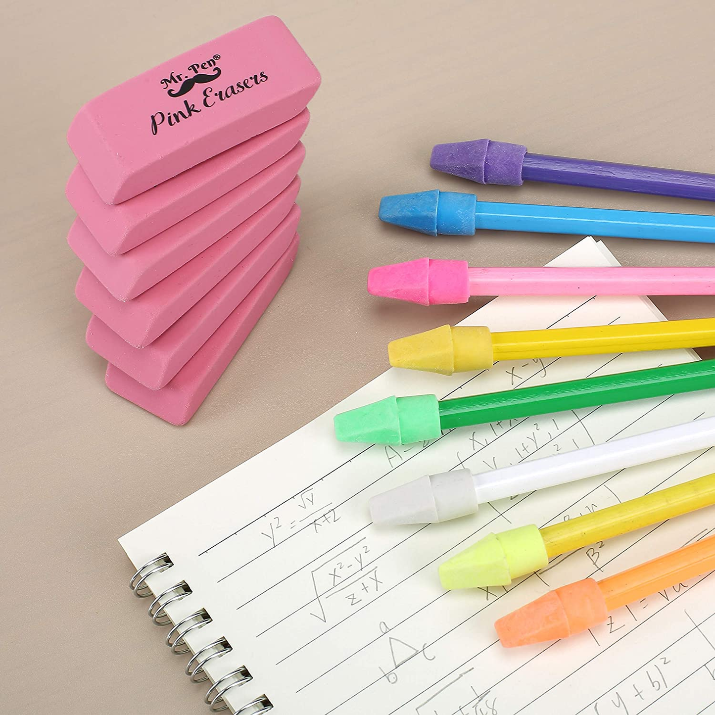 Mr. Pen- Pencil Erasers Set, 6Pc Pink Erasers and 60Pc Pencil Top Erasers, Pencil Eraser, Pencil Erasers Topper, Erasers for Pencils Top, Erasers for Kids, Pink Erasers, Cap Erasers, Eraser Tops