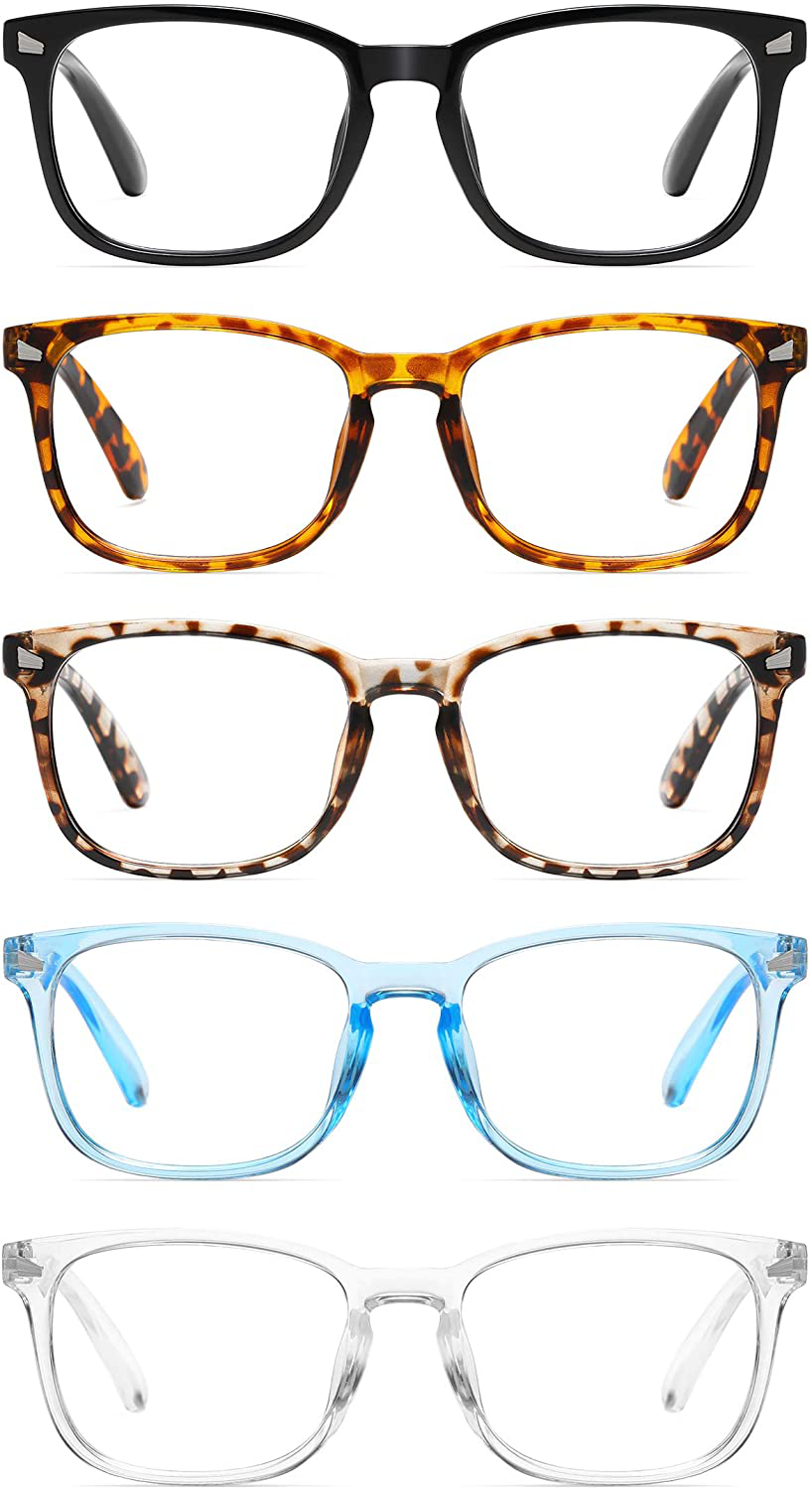 CCVOO 5 Pack Blue Light Blocking Reading Glasses, Filter UV Ray/Glare Fashion Non Prescription Fake Gaming Eyeglasses Women/MenC1 Mix, 0.0)