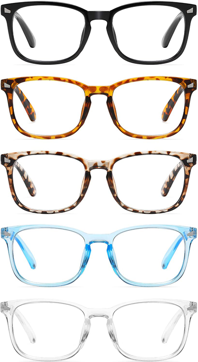 CCVOO 5 Pack Blue Light Blocking Reading Glasses, Filter UV Ray/Glare Fashion Non Prescription Fake Gaming Eyeglasses Women/MenC1 Mix, 0.0)