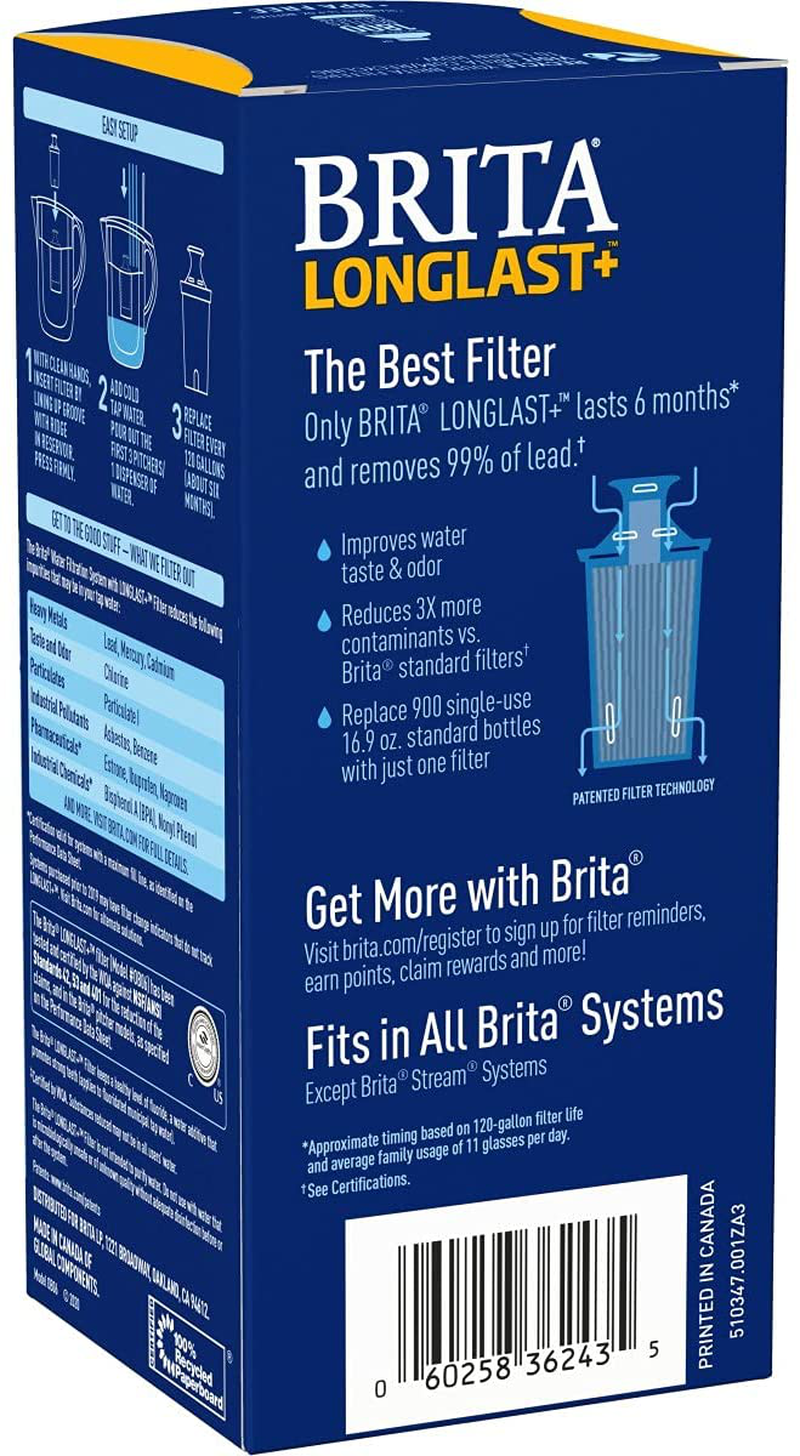 Brita Longlast+ Water Filter, Longlast+ Replacement Filters for Pitcher and Dispensers, Reduces Lead, BPA Free