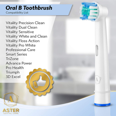 Aster Electric Toothbrush Replacement Heads 16 Pack / Compatible Oral B Braun Replacement Brush Heads / Oral B Replacement Brush Heads