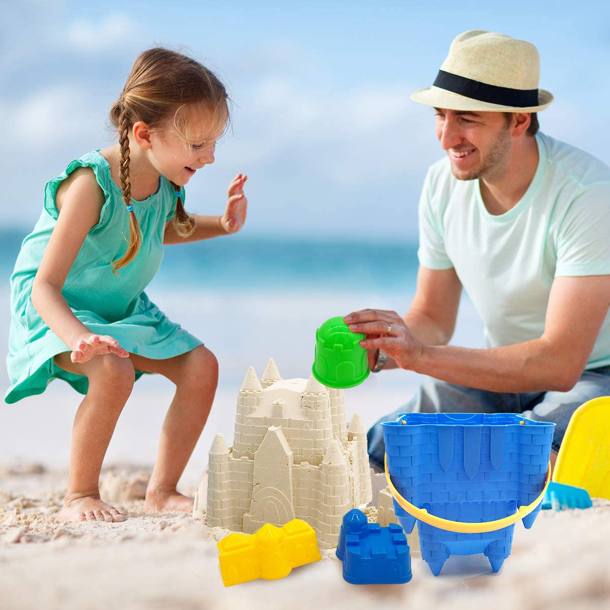 Kids Beach Sand Toys Set, 27pcs Beach Toys Castle Molds Sand Molds, Beach Bucket, Beach Shovel Tool Kit, Sandbox Toys for Toddlers, for Toddlers Kids Outdoor Indoor Play Gift 1 Bonus Mesh Bag Include
